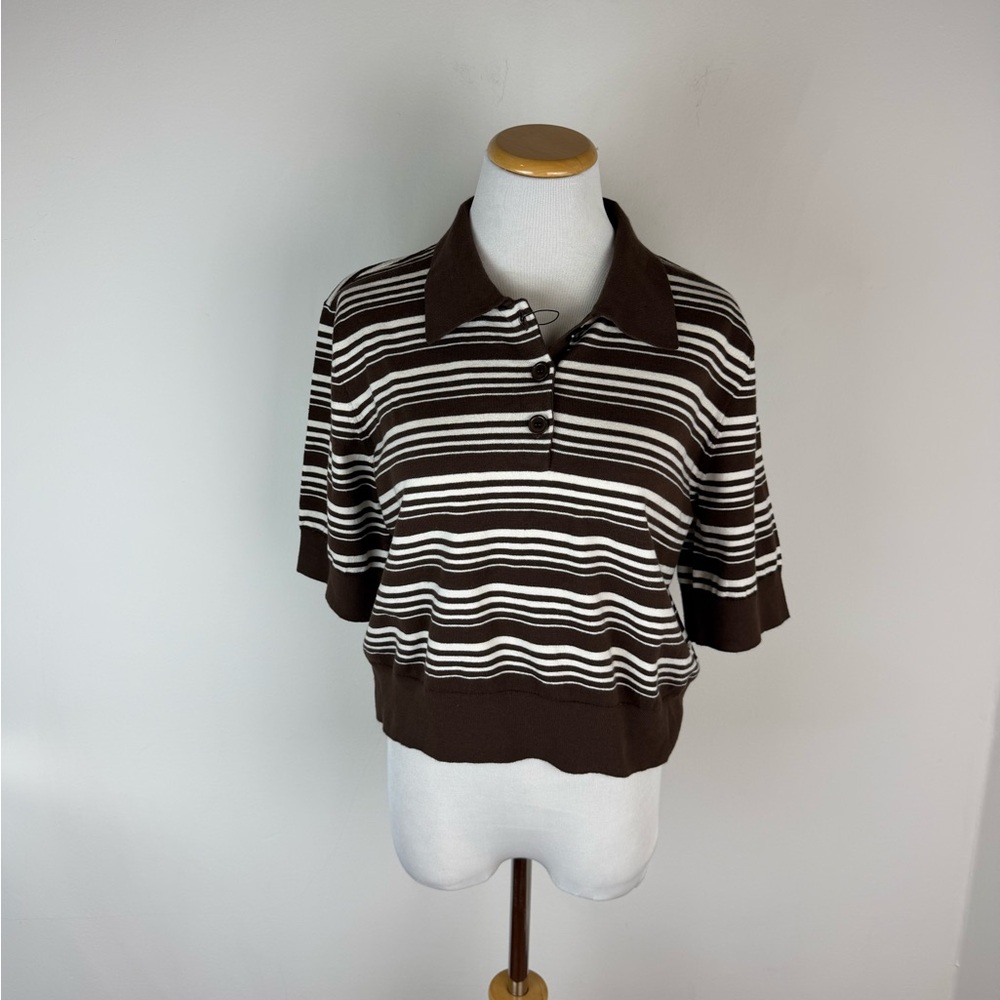 NWT Lovers + Friends Sheeva Stripe Polo in Brown & Ivory Revolve Size M - Picture 6 of 9
